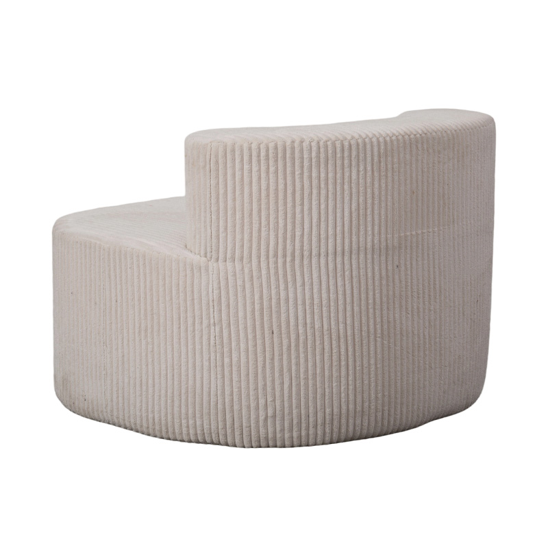 Single Sofa in Light Beige Corduroy with Curved Backrest