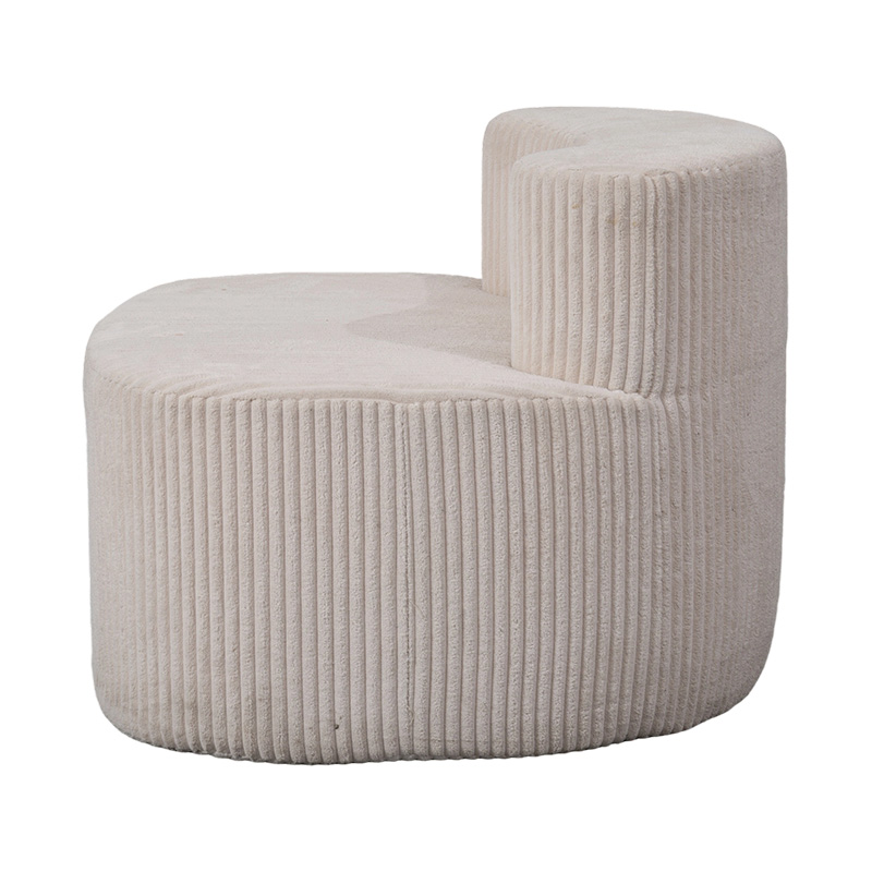 Single Sofa in Light Beige Corduroy with Curved Backrest