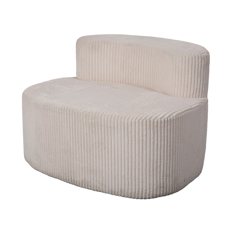 Single Sofa in Light Beige Corduroy with Curved Backrest