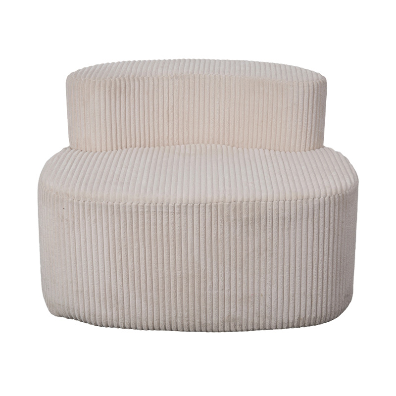 Single Sofa in Light Beige Corduroy with Curved Backrest