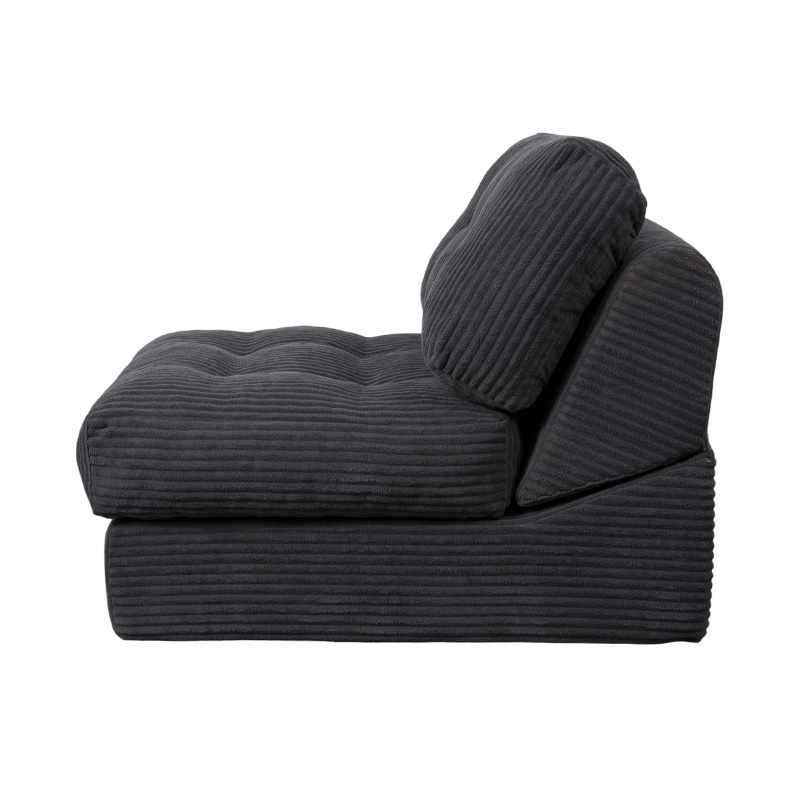 Foldable Multi-Functional Full-Foam Sofa Bed in Dark Gray Corduroy with Ergonomic Backrest