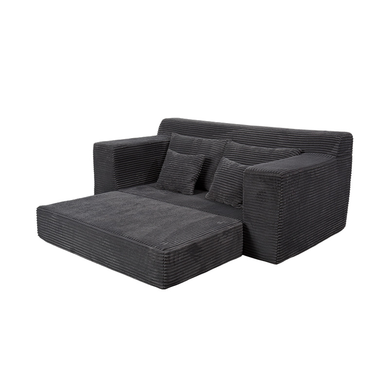 Transformable Modular Sofa Bed in Dark Gray Corduroy with Multiple Cushions