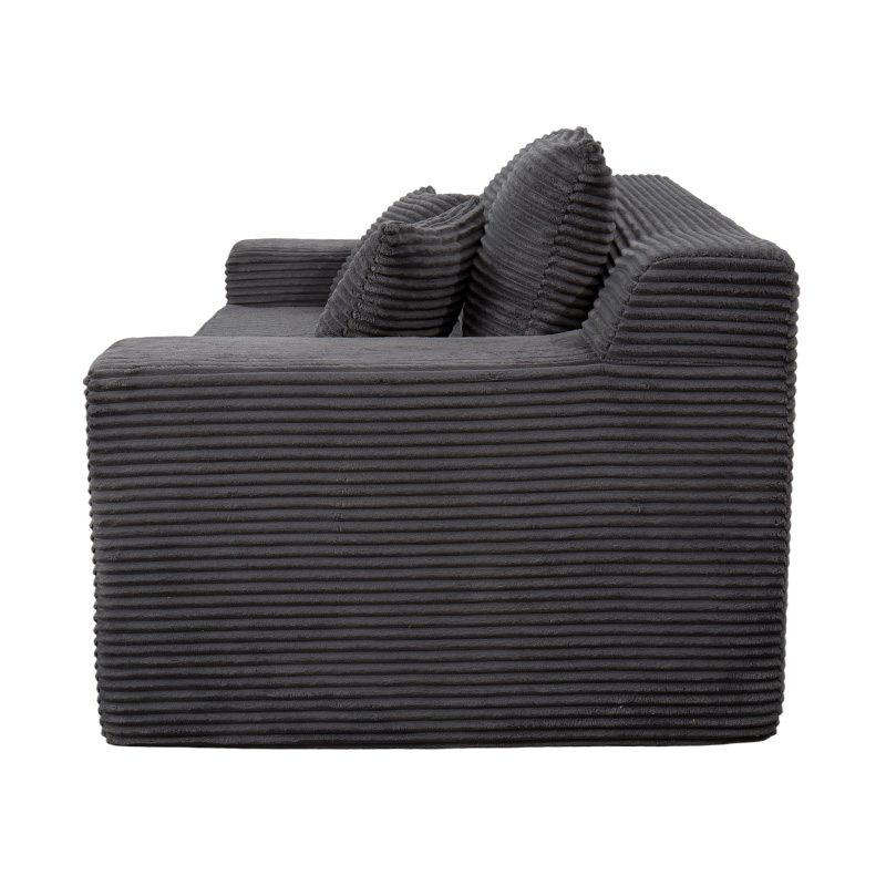 Transformable Modular Sofa Bed in Dark Gray Corduroy with Multiple Cushions