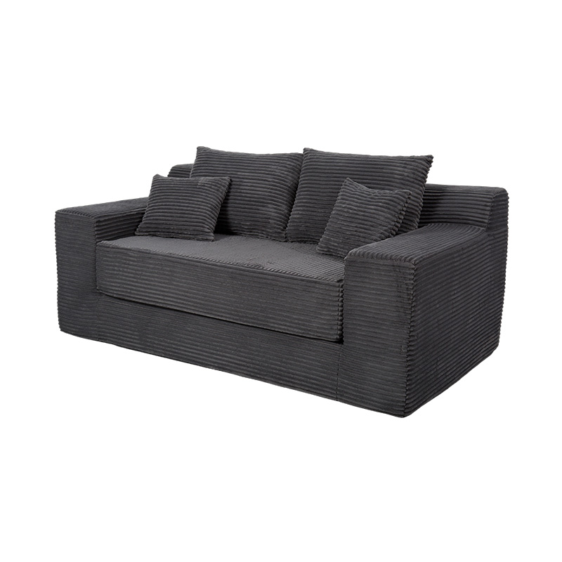 Transformable Modular Sofa Bed in Dark Gray Corduroy with Multiple Cushions