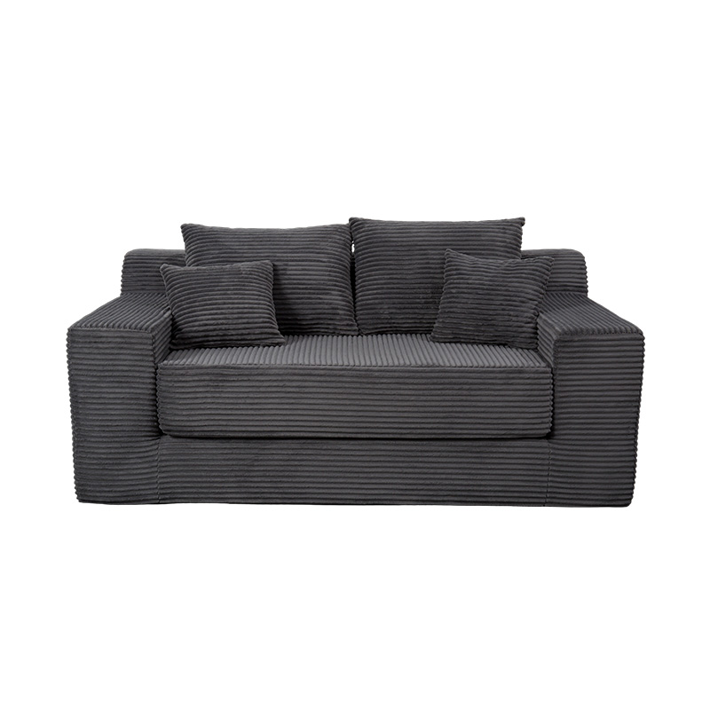 Transformable Modular Sofa Bed in Dark Gray Corduroy with Multiple Cushions