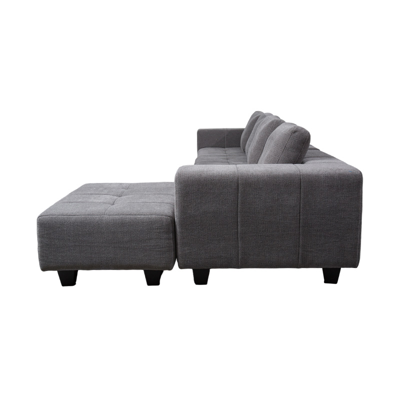 Large Modular L-Shaped Sofa in Light Gray Fabric with Square Cushions, Modern Minimalist Style