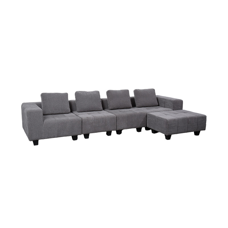Large Modular L-Shaped Sofa in Light Gray Fabric with Square Cushions, Modern Minimalist Style