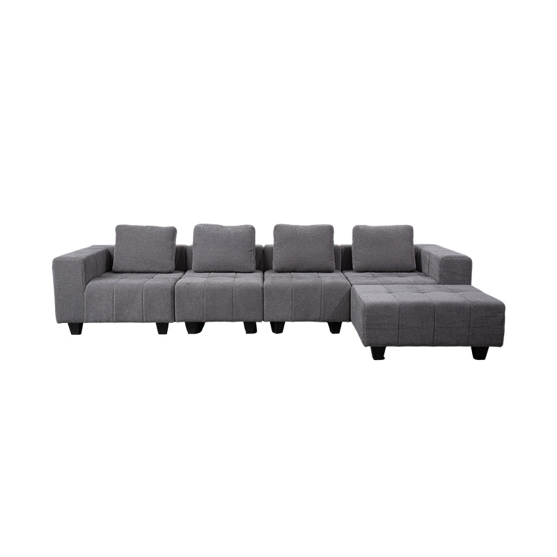 Large Modular L-Shaped Sofa in Light Gray Fabric with Square Cushions, Modern Minimalist Style