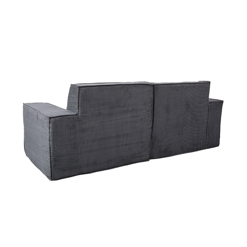 Double Tofu Block Sofa in Dark Gray Corduroy with Wide Armrest Design