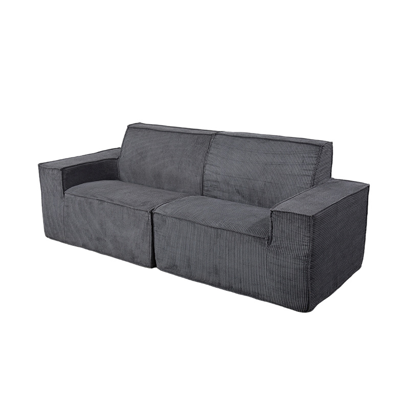 Double Tofu Block Sofa in Dark Gray Corduroy with Wide Armrest Design