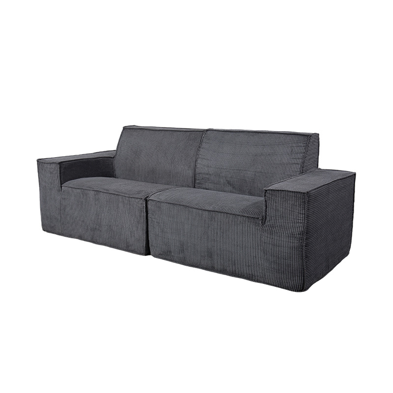 Double Tofu Block Sofa in Dark Gray Corduroy with Wide Armrest Design