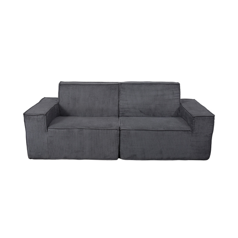 Double Tofu Block Sofa in Dark Gray Corduroy with Wide Armrest Design