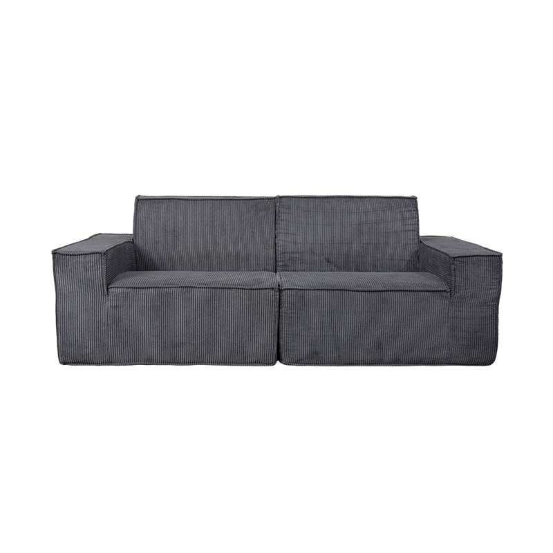Double Tofu Block Sofa in Dark Gray Corduroy with Wide Armrest Design