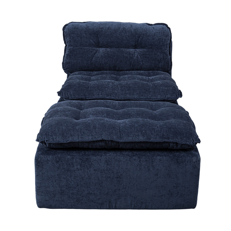 Modular Full-Foam Sofa Set in Deep Blue Corduroy with Cushioned Backrest and Matching Ottoman