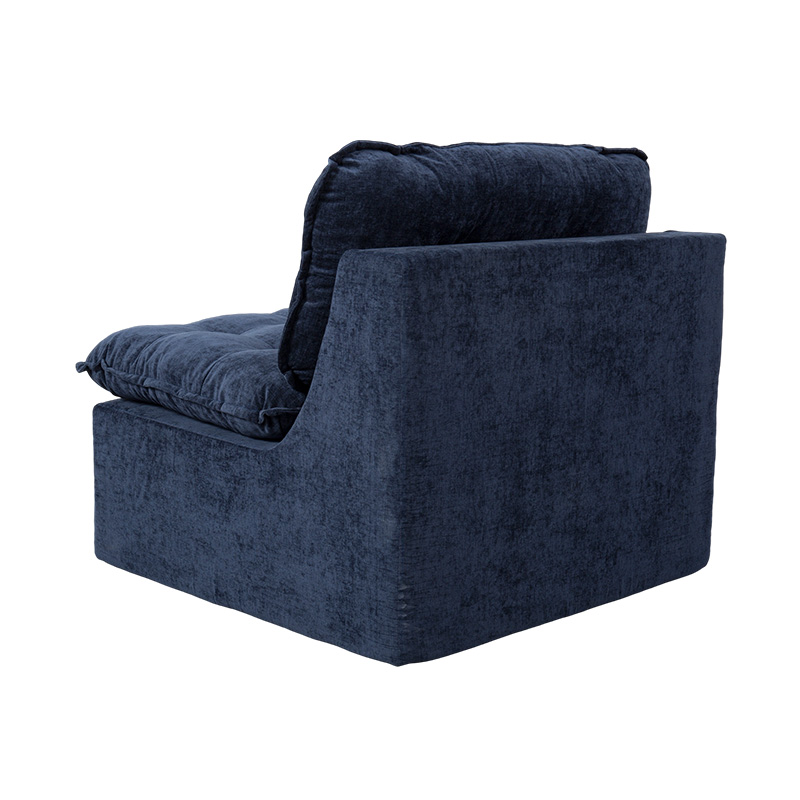 Modular Full-Foam Sofa Set in Deep Blue Corduroy with Cushioned Backrest and Matching Ottoman