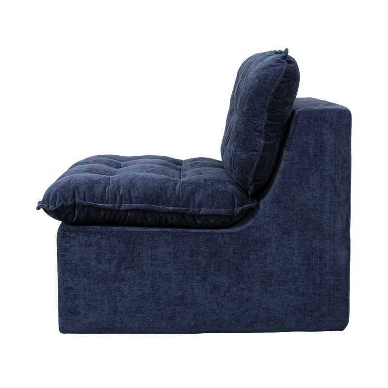 Modular Full-Foam Sofa Set in Deep Blue Corduroy with Cushioned Backrest and Matching Ottoman