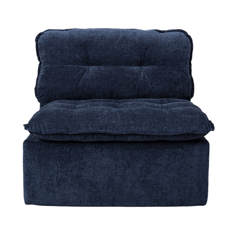 Modular Full-Foam Sofa Set in Deep Blue Corduroy with Cushioned Backrest and Matching Ottoman
