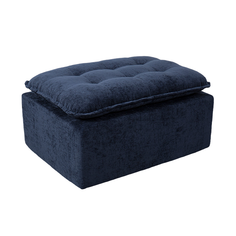 Modular Full-Foam Sofa Set in Deep Blue Corduroy with Cushioned Backrest and Matching Ottoman