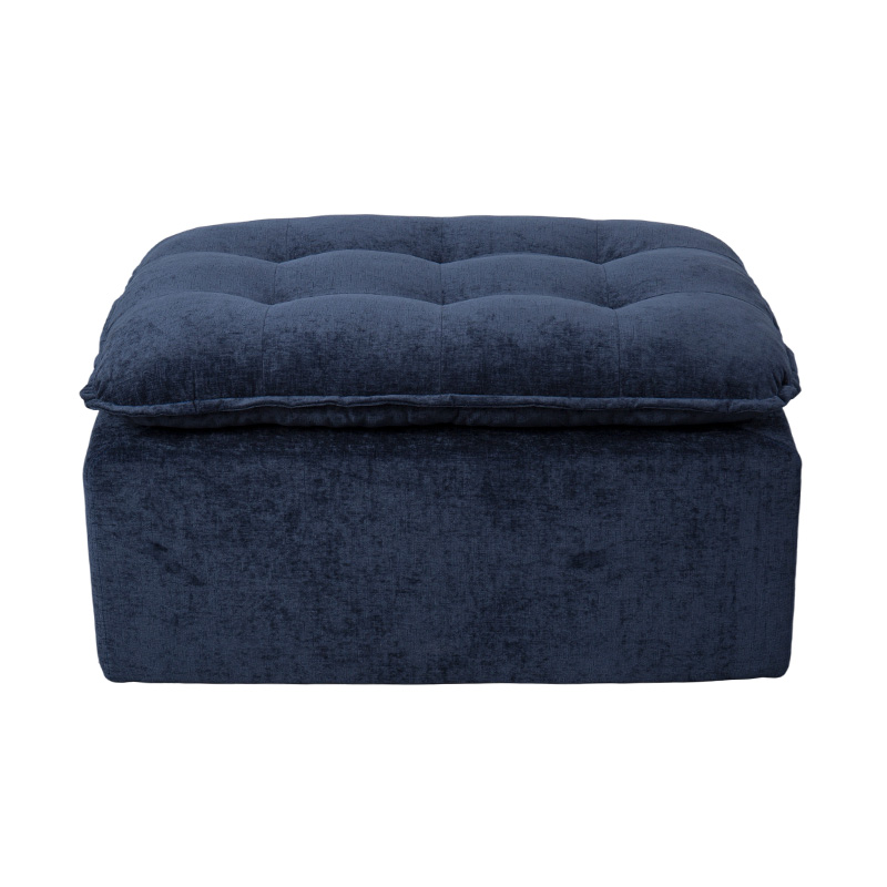 Modular Full-Foam Sofa Set in Deep Blue Corduroy with Cushioned Backrest and Matching Ottoman