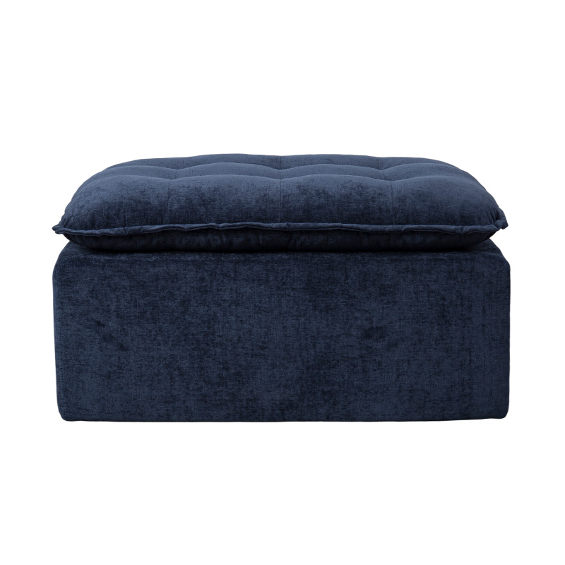Modular Full-Foam Sofa Set in Deep Blue Corduroy with Cushioned Backrest and Matching Ottoman