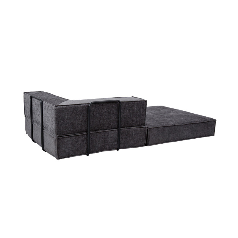Creative Modular Sofa in Dark Gray Fabric, Freely Combinable and Multi-Functional Full-Foam Design