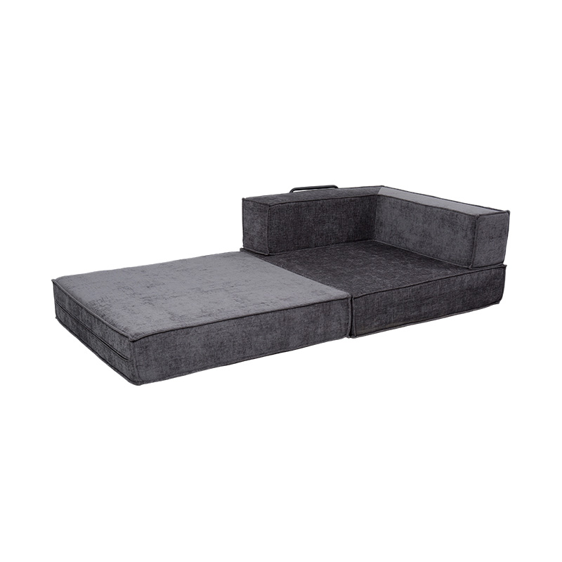 Creative Modular Sofa in Dark Gray Fabric, Freely Combinable and Multi-Functional Full-Foam Design