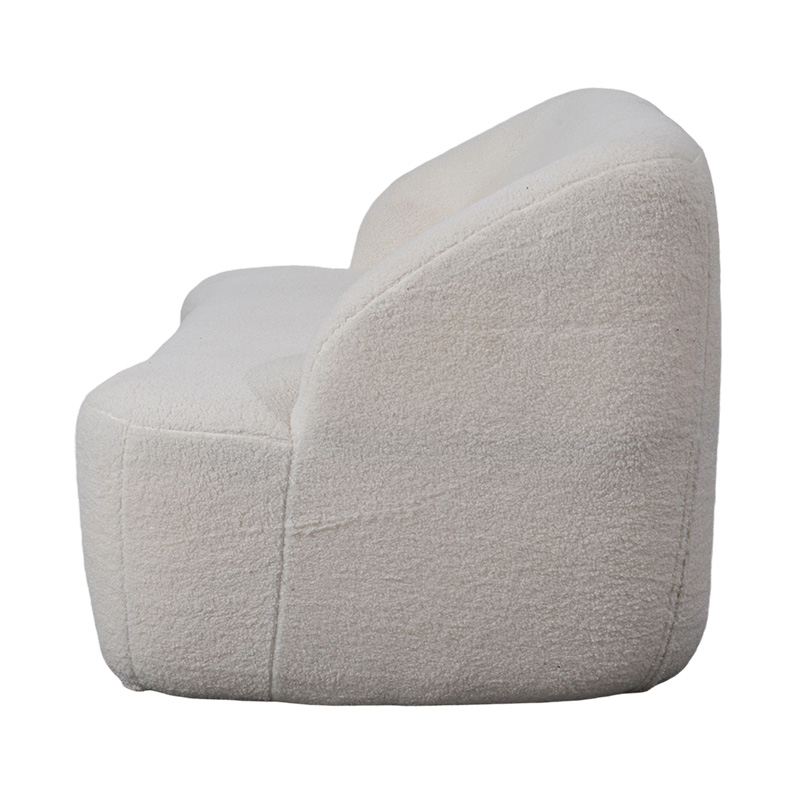 Rounded Double Sofa in Cream Faux Sherpa Fabric for a Cozy Look