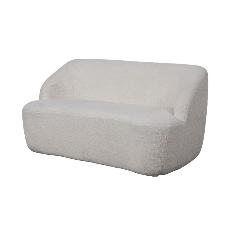 Rounded Double Sofa in Cream Faux Sherpa Fabric for a Cozy Look