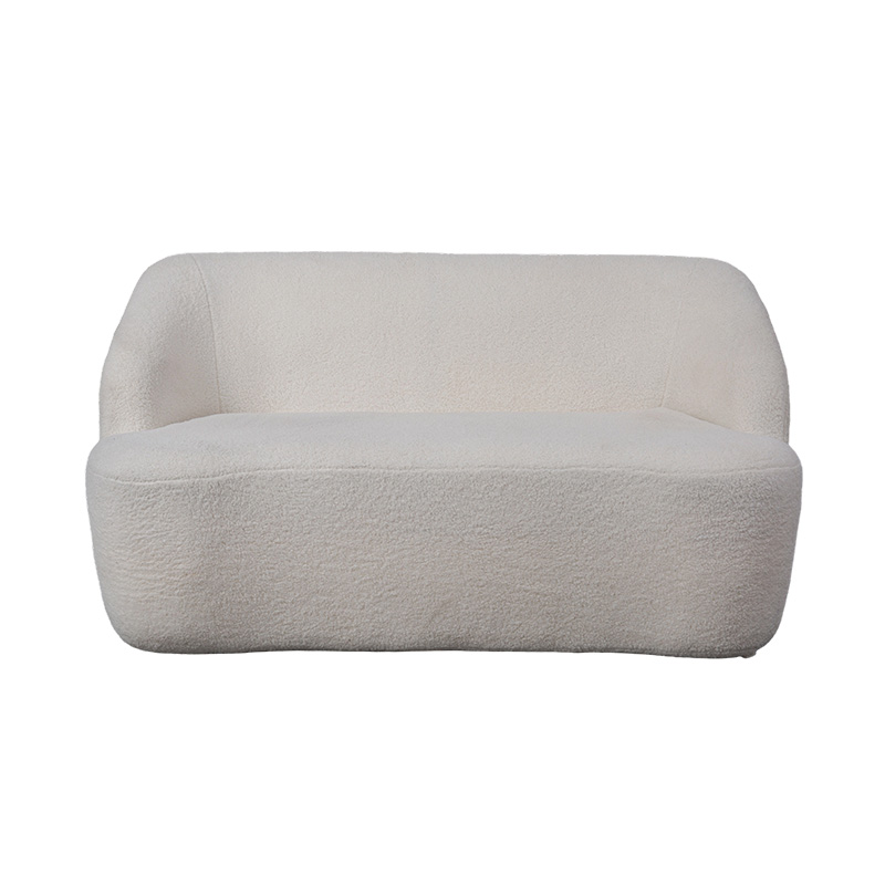 Rounded Double Sofa in Cream Faux Sherpa Fabric for a Cozy Look