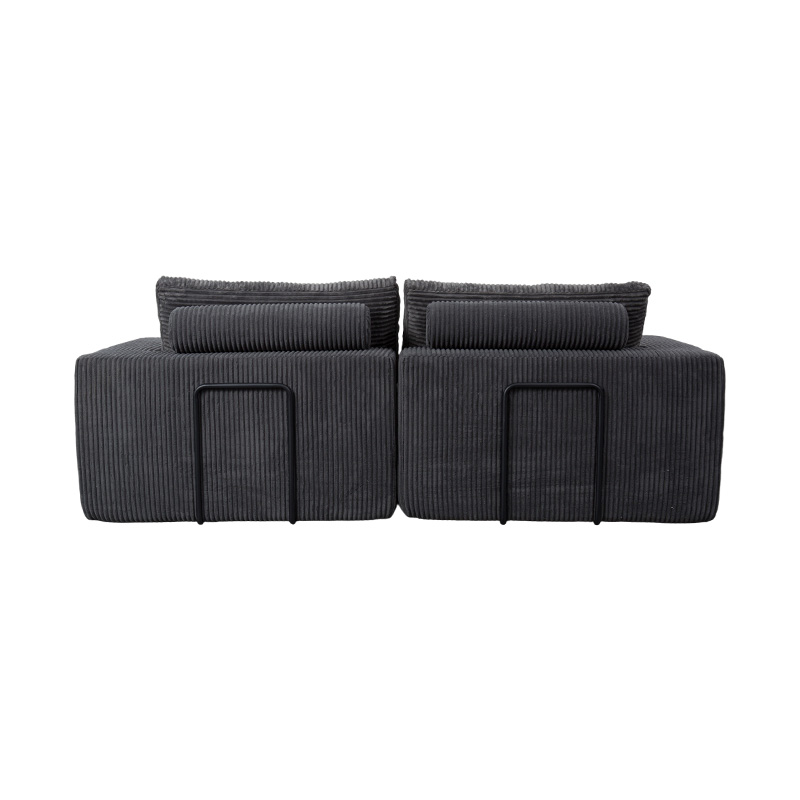 Modern Convertible Sofa in Dark Gray Corduroy with Cushions, Flexible Modular Layout