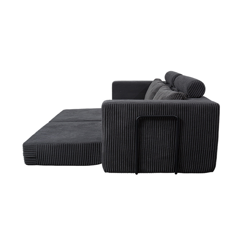 Modern Convertible Sofa in Dark Gray Corduroy with Cushions, Flexible Modular Layout