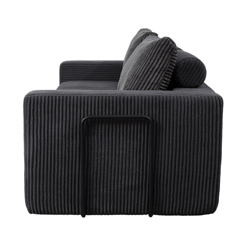 Modern Convertible Sofa in Dark Gray Corduroy with Cushions, Flexible Modular Layout