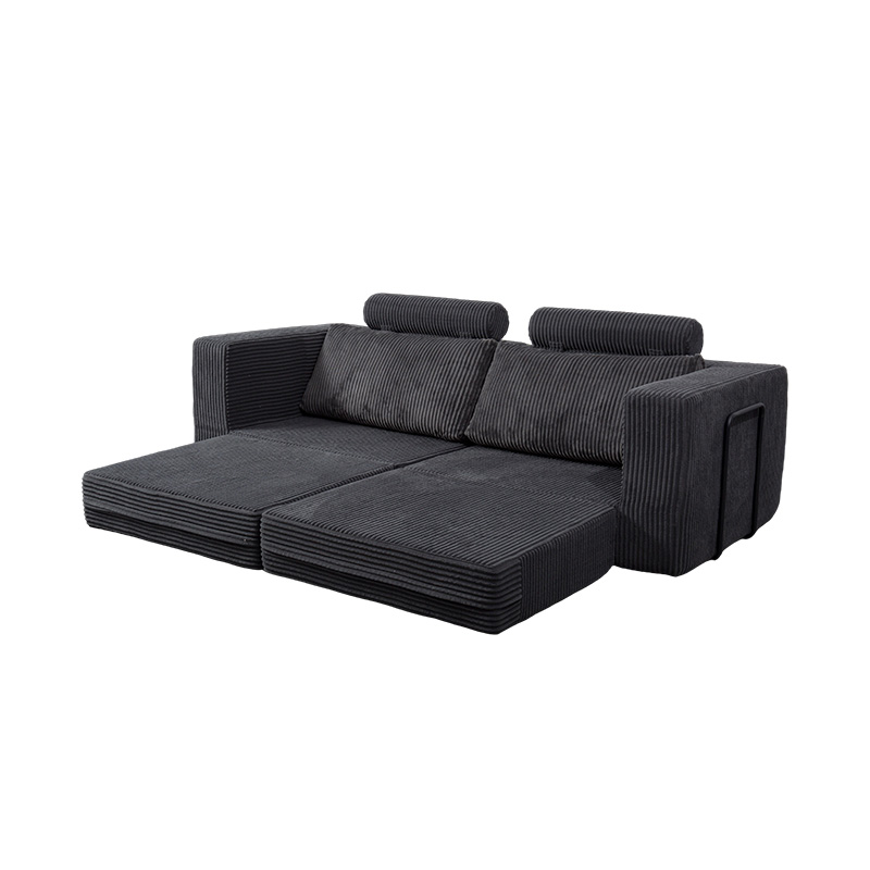 Modern Convertible Sofa in Dark Gray Corduroy with Cushions, Flexible Modular Layout