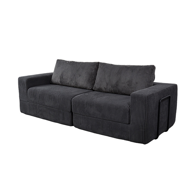 Modern Convertible Sofa in Dark Gray Corduroy with Cushions, Flexible Modular Layout