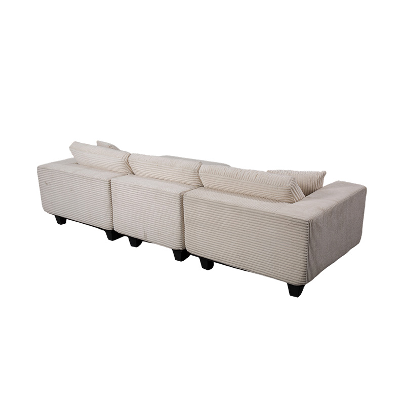 Large L-Shaped Corner Sofa in Off-White Corduroy with Modern Minimalist Design