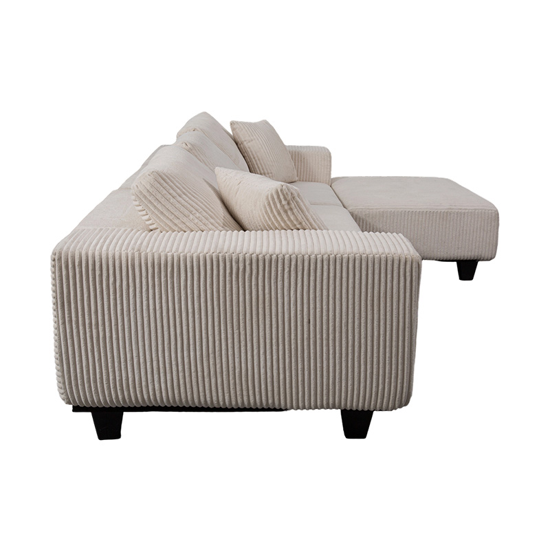 Large L-Shaped Corner Sofa in Off-White Corduroy with Modern Minimalist Design