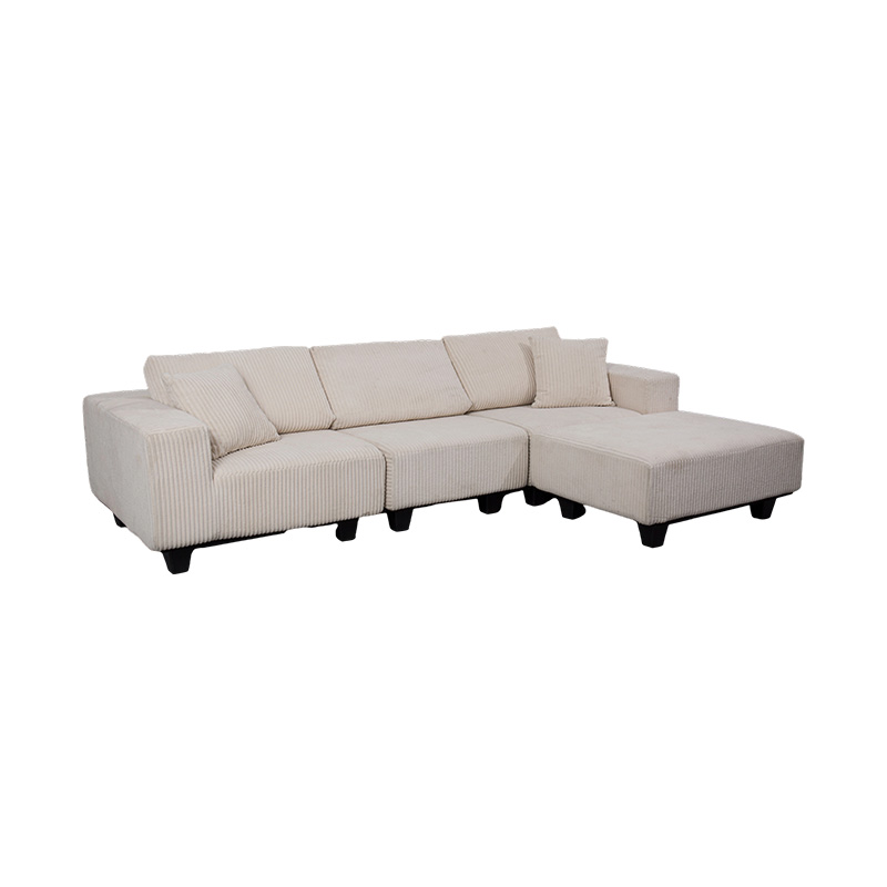 Large L-Shaped Corner Sofa in Off-White Corduroy with Modern Minimalist Design