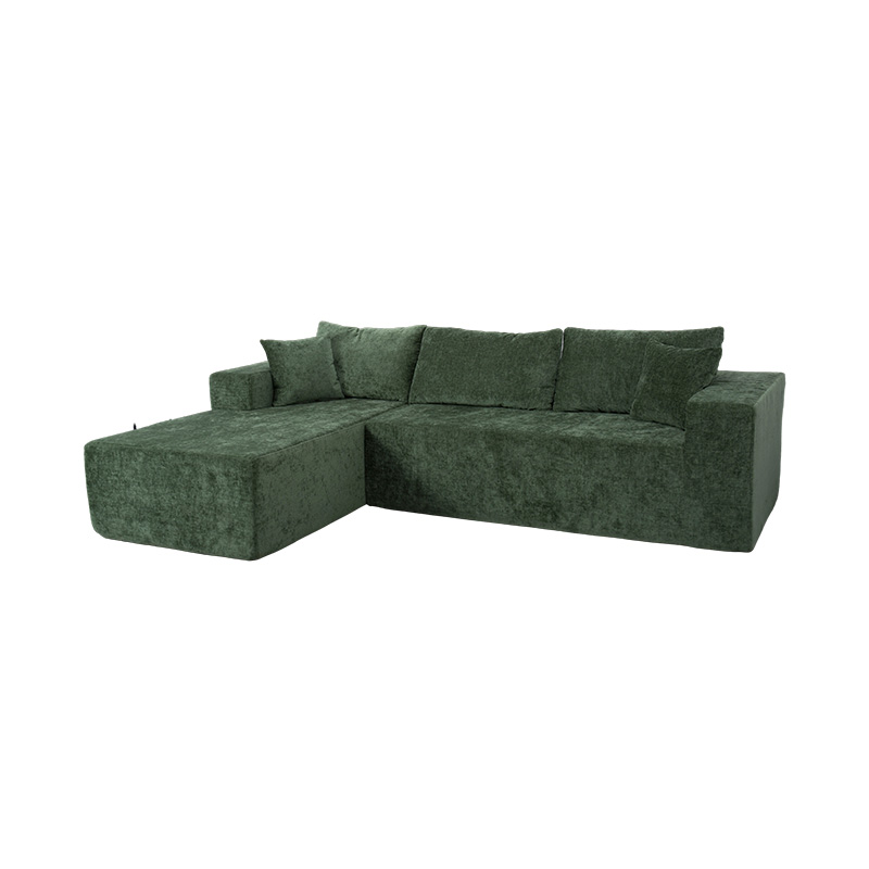 Modular L-Shaped Corner Sofa in Emerald Green Velvet with Multiple Cushions