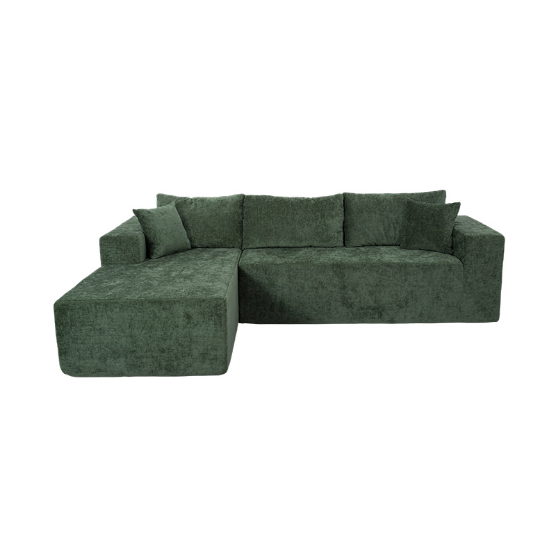 Modular L-Shaped Corner Sofa in Emerald Green Velvet with Multiple Cushions