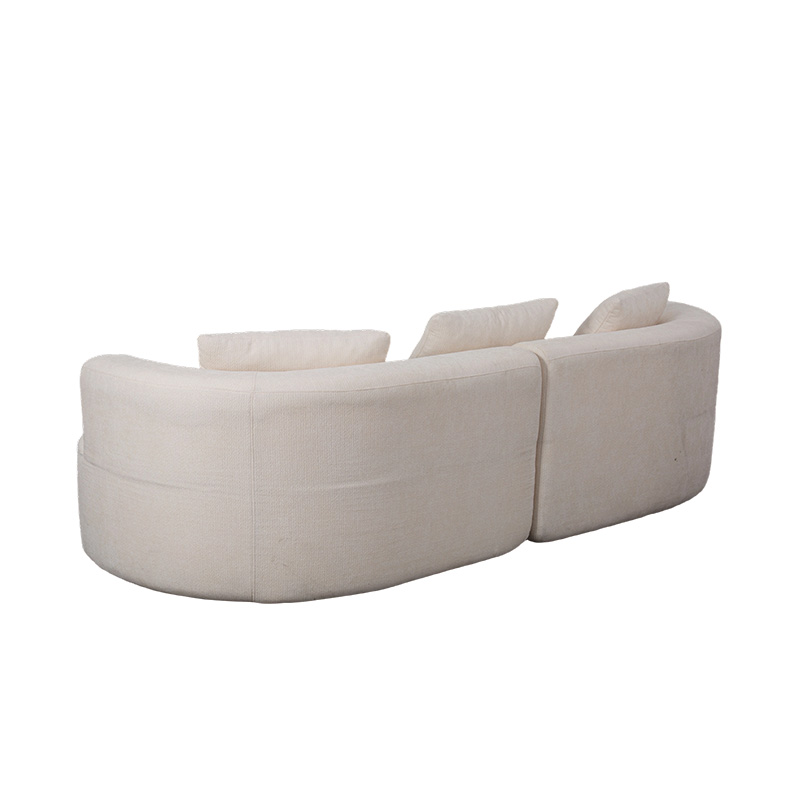 Modular Double Sofa in Cream Velvet with Matching Cushions and Curved Backrest
