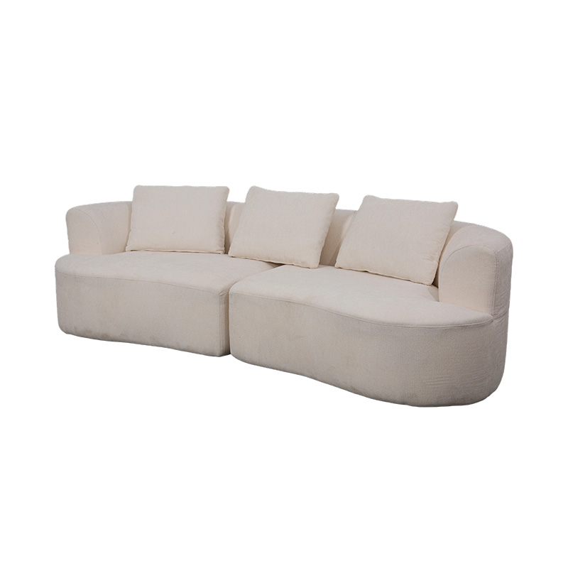 Modular Double Sofa in Cream Velvet with Matching Cushions and Curved Backrest