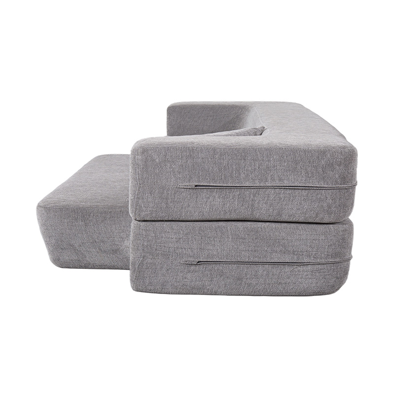 Convertible Multi-Functional Sofa Bed in Light Gray Velvet with Cushions