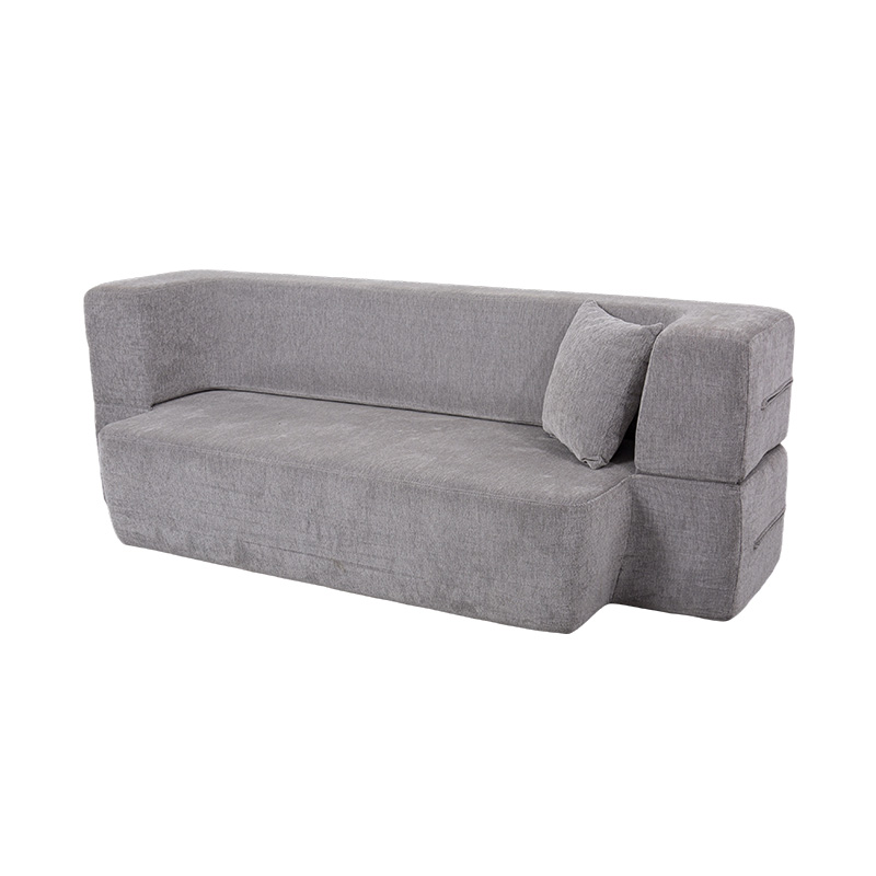 Convertible Multi-Functional Sofa Bed in Light Gray Velvet with Cushions