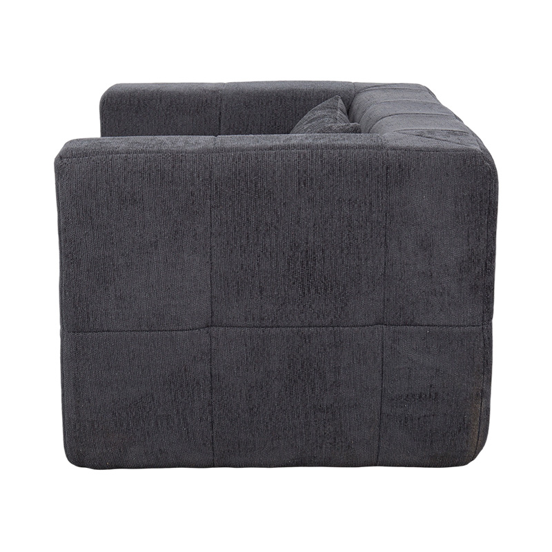 Single Full-Foam Lounge Sofa with Dark Gray Velvet and Geometric Block Design