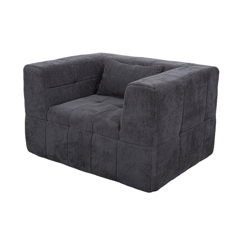 Single Full-Foam Lounge Sofa with Dark Gray Velvet and Geometric Block Design