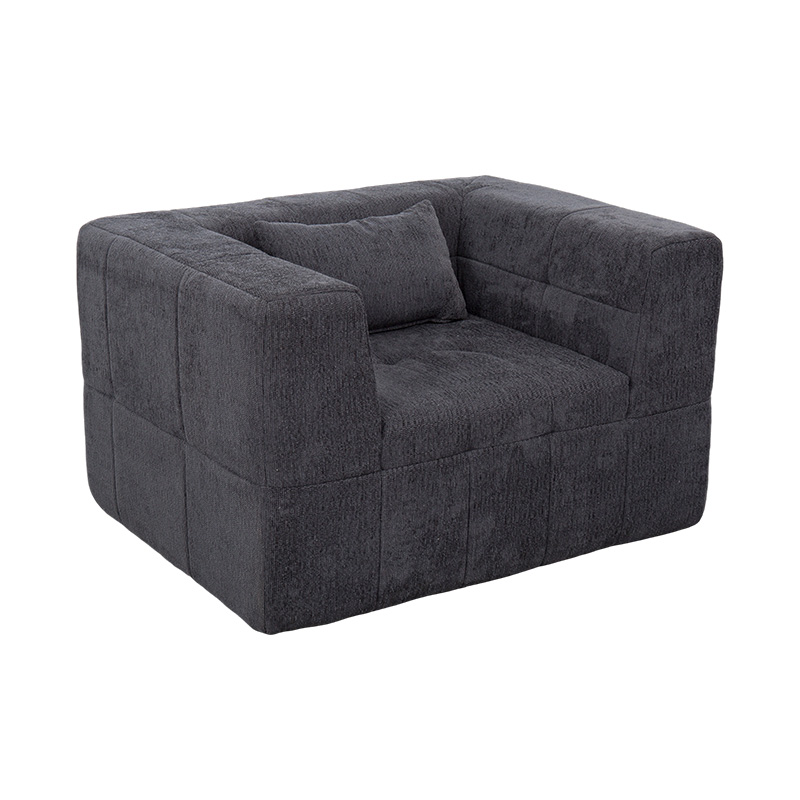 Single Full-Foam Lounge Sofa with Dark Gray Velvet and Geometric Block Design