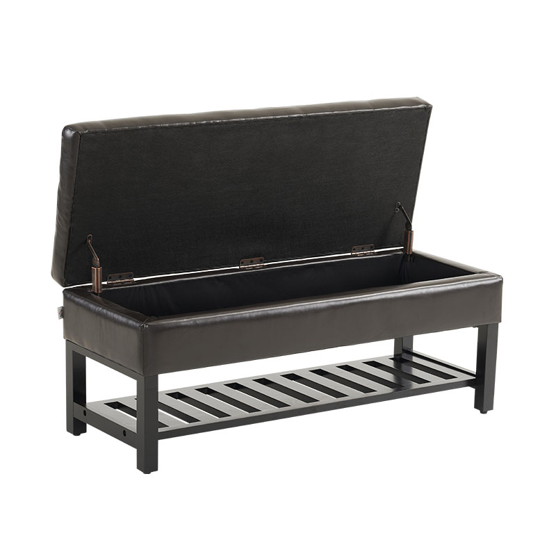 Black Leather Bench With Shoe Storage